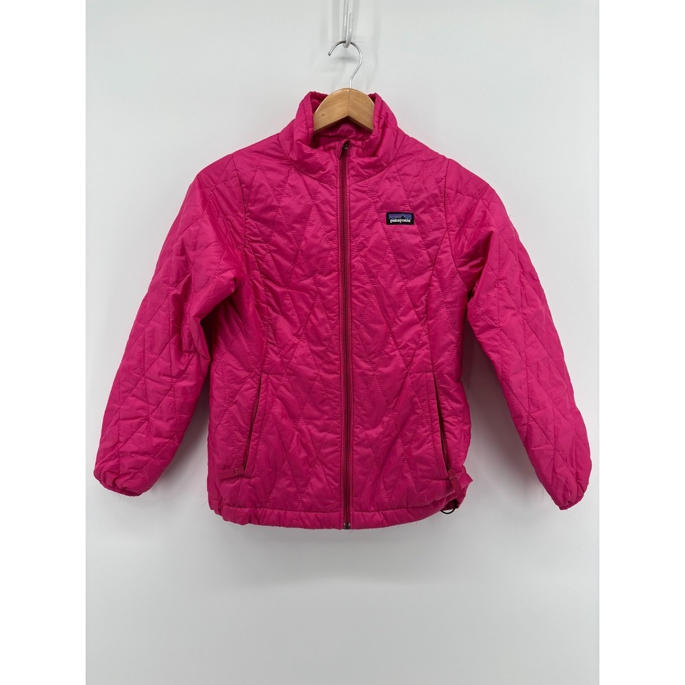 Patagonia Full Zip Nano Puff Jacket Girls Pink Long Sleeve Zipper Pockets Medium